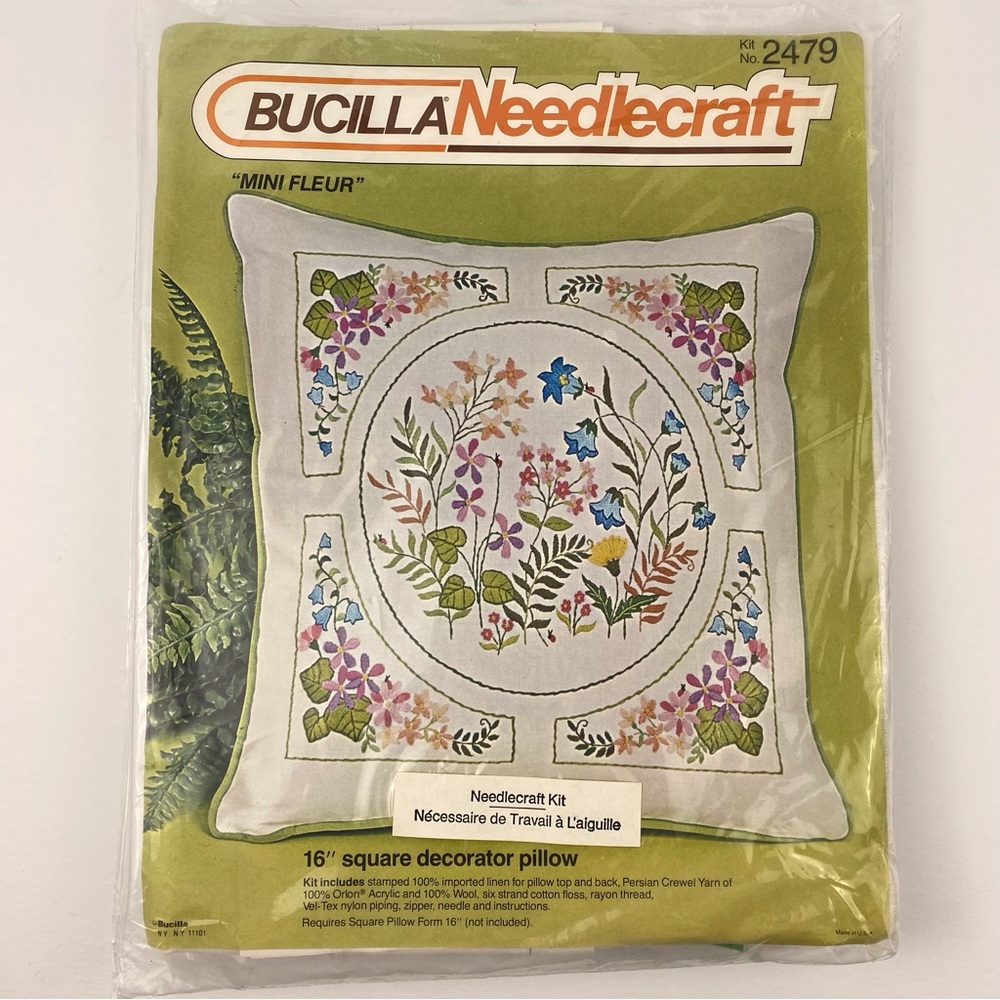 Bucilla Needlecraft Mini Fleur 16" Square Decorator Pillow Kit 2479 New Sealed